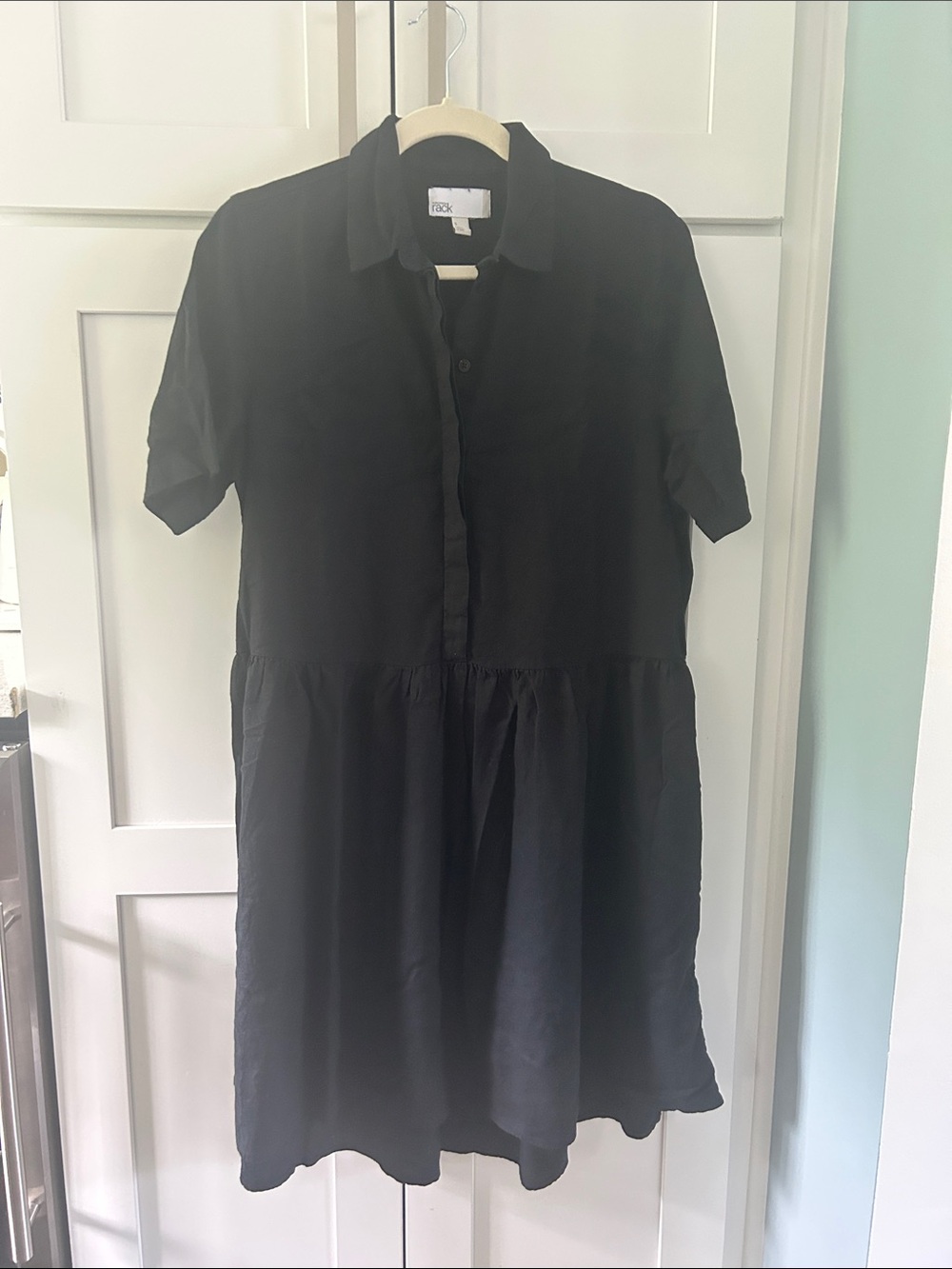 Relaxed Black Midi Shirt Dress with Drop Waist